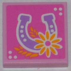 Lego Tile 2 x 2 with Horseshoe and Flower Pattern (Sticker) - Set 3189