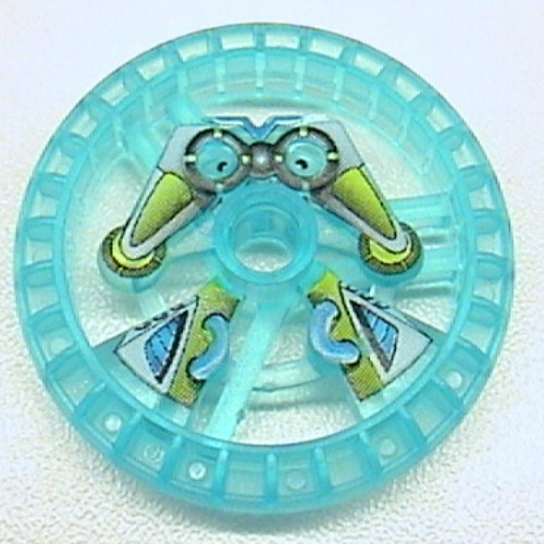 Lego Technic Disc 5 x 5 Notched, Scout Print / Trans-Light Blue
