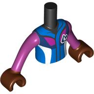 Lego Minidoll Torso Boy with White/Dark Blue/Magenta Ski Jacket, White/Dark Blue Mountains, Magenta Arms and Hands