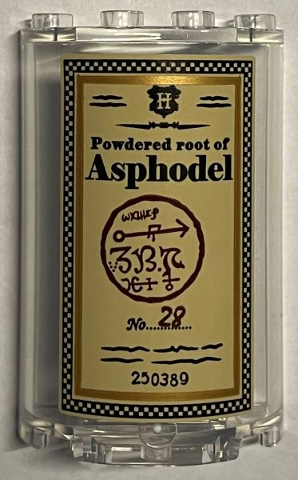 Lego Cylinder Half 2 x 4 x 5 with 1 x 2 Cutout with Black 'Powdered root of Asphodel' Pattern (Sticker) - Set 76391