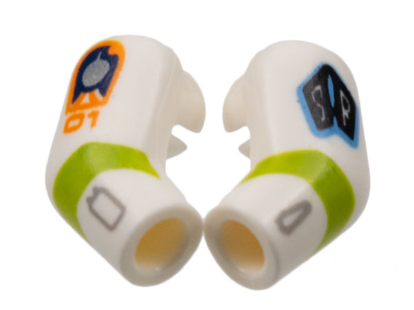 Lego Arm, (Matching Left and Right) Pair with Badge and Lime Stripe Pattern