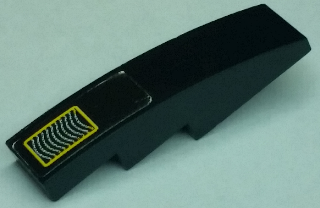 Lego Slope, Curved 4 x 1 with Vent Intake Grille with Yellow Outline Pattern (Sticker) - Set 8161 / Black