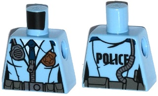 Lego Torso Police Female Jacket with Zipper, Dark Blue Tie, Gold Badge, Radio and 'POLICE' Pattern on Reverse / Bright Light Blue