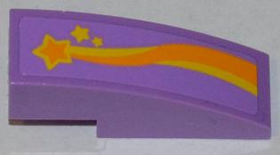 Lego Slope, Curved 3 x 1 with Orange and Yellow Shooting Star Pattern Model Left Side (Sticker) - Set 3183
