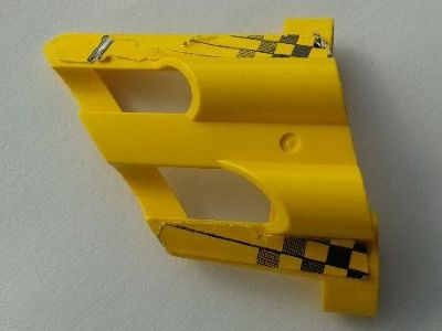 Lego Technic, Panel Fairing # 2 Large Short, Large Holes, Side B with Checkered Flags and Number 1 Pattern (Sticker) - Set 8445 / Yellow