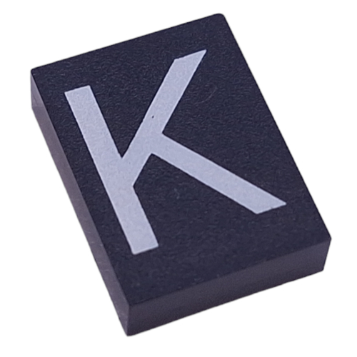 Lego Modulex Tile 3 x 4 with White 'K' Print, without Internal Supports / Modulex Tile Blue