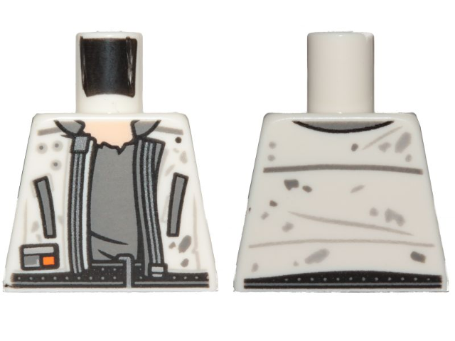 Lego Torso SW Jacket with Zipper, Dirt Stains, Dark Bluish Gray Undershirt Pattern (Han Solo) / White