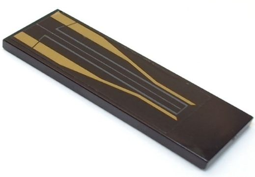 Lego Tile 2 x 6 with Gold Tapered Stripes and Light Bluish Gray Lines Pattern (Sticker) - Set 76211
