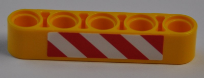 Lego Technic, Liftarm Thick 1 x 5 with Red and White Danger Stripes Pattern (Sticker) - Set 8421 / Yellow