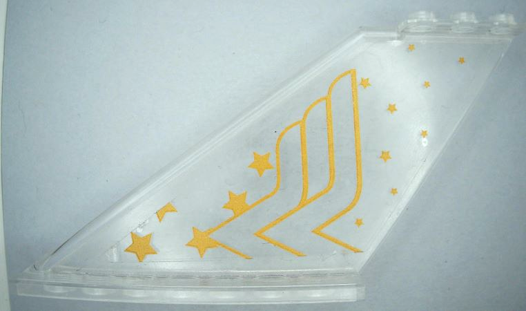 Lego Tail 12 x 2 x 5 with Gold Stars and Wonder Woman Logo Left Half Pattern Model Right Side (Sticker) - Set 41239 / Trans-Clear