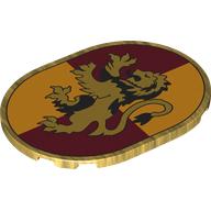 Lego Tile Round 6 x 8 with Gryffindor Crest Print / Pearl Gold