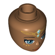 Lego Minidoll Head, Metallic Blue Eyes, Pink Lips, Gold and Metallic Blue Elves Tribal Print (Lumia)