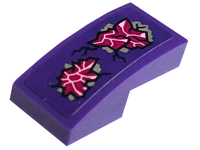 Lego Slope, Curved 2 x 1 x 2/3 with Magenta Crystals and Black Cracks Pattern (Sticker) - Set 71771