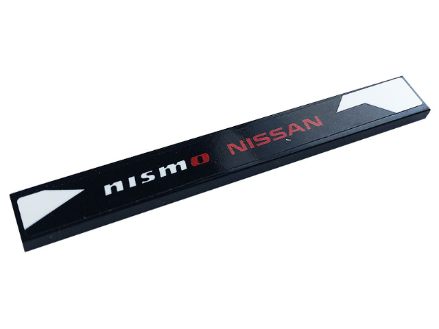 Lego Tile 1 x 8 with 'nismo', Red 'NISSAN', and White Shapes Pattern Model Right Side (Sticker) - Set 76896 / Black
