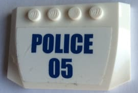 Lego Wedge 4 x 6 x 2/3 Triple Curved with Blue 'POLICE' and '05' on White Background Pattern (Sticker) - Set 60140