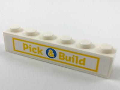 Lego Brick 1 x 6 with Yellow 'Pick & Build' Sign Pattern (Sticker) - Set 40178