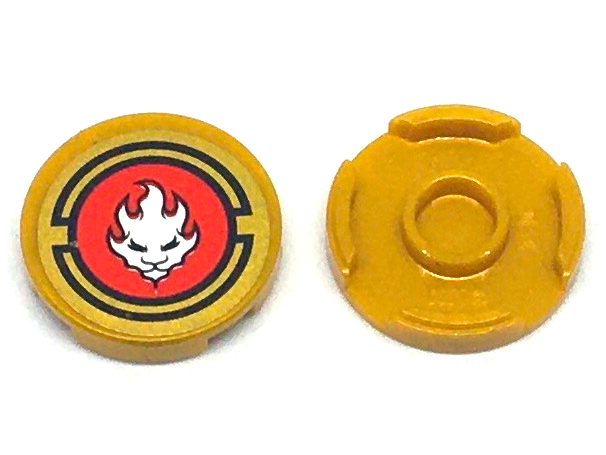 Lego Tile, Round 2 x 2 with Bottom Stud Holder with White Lion Head in Red Circle Pattern (Sticker) - Set 70500