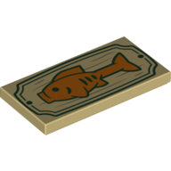 Lego Tile 2 x 4 with Orange Fish On Sign Print / Tan