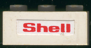 Lego Brick 1 x 3 with Red 'Shell' Text on White Background Pattern on both sides (Stickers) - Set 6378