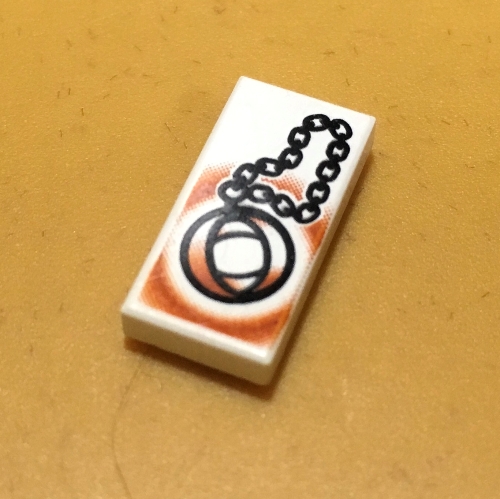 Lego Tile 1 x 2 with Locket and Chain Print / White