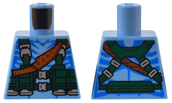 Lego Torso Na'vi with Blue Markings, Reddish Brown Strap, and Dark Green and Silver Utility Belt Pattern / Medium Blue