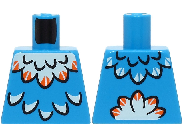 Lego Torso with White Feathers with Orange Tips Pattern (BAM) / Dark Azure