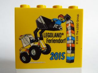 Lego Brick 2 x 4 x 3 with Legoland Feriendorf 2015 Excavator Pattern / Yellow