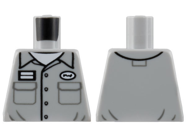 Lego Torso Button Up Shirt with 4 Pockets and Name Patch, White T-Shirt Pattern / Light Bluish Gray