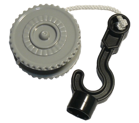 Lego Duplo Winch Drum Narrow Ridged with White String and Black Thick Hook Fixed with Stud Holder
