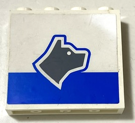 Lego White Panel 1 x 4 x 3 with Side Supports - Hollow Studs with Dark Bluish Gray Dog Head and Blue Stripe Pattern Model Right Side (Sticker) - Set 7744 / White