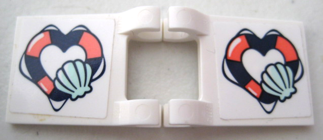 Lego Flag 2 x 2 Square with Flat Edge with Coral and Dark Blue Heart-Shaped Life Preserver and Light Aqua Shell Pattern on Both Sides (Stickers) - Sets 41376 / 41381