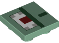 Lego Tile, Modified 2 x 2 Inverted with Pixelated Dark Green, Dark Red, White and Gray Pattern (Minecraft Guardian) / Sand Green
