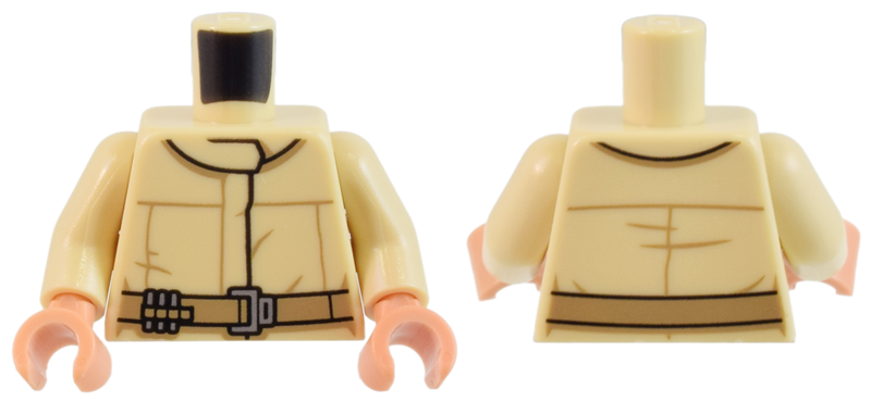 Lego Torso SW Mechanic Jumpsuit Coveralls with Band Collar, Dark Tan Belt with Silver Buckle Pattern / Tan Arms / Nougat Hands