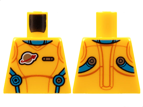 Lego Torso Spacesuit, Dark Azure Neck and Straps, Classic Space Logo, Silver Pin Pattern / Bright Light Orange