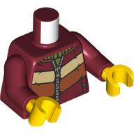 Lego Torso Winter Coat, Zipper, Tan, Orange, and Dark Red Panels, Olive Green Sweater print, Dark Red Arms, Yellow Hands / Dark Red