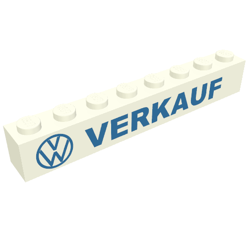 Lego Brick 1 x 8 with 'VW VERKAUF' Blue Print / White