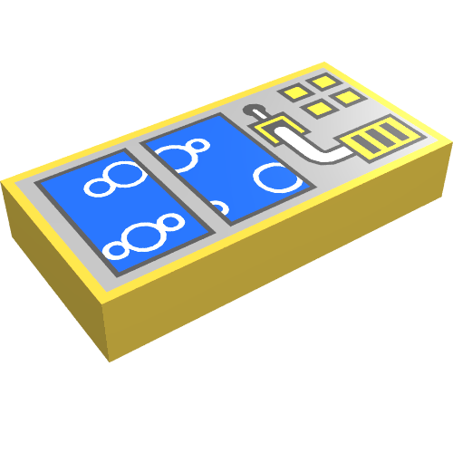 Lego Tile 1 x 2 with Blue Windows and Bubbles Print / Yellow