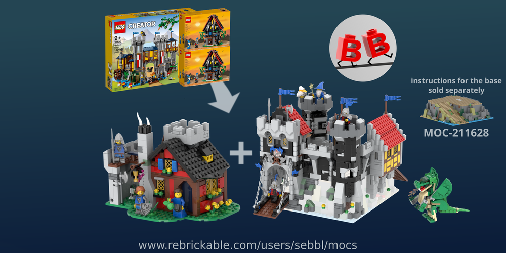 Lego 31120 + 2x 40601: Black Knight's Castle + Guarded Inn (Requires MOC-211628)
