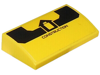 Lego Slope, Curved 2 x 4 x 2/3 with Bottom Tubes with 'CONSTRUCTION' and Building Logo Pattern (Sticker) - Set 60219