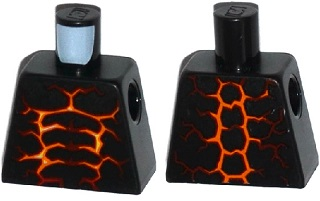 Lego Torso Nexo Knights Bare Chest with Dark Red, Orange and Yellow Cracks Pattern / Black