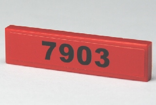 Lego Tile 1 x 4 with Black '7903' on Red Background Pattern (Sticker) - Set 7903