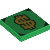 Lego Tile 2 x 2 with Dollar Sign, Black Corners Print