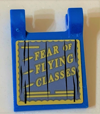 Lego Flag 2 x 2 Square with Flat Edge with Tan 'FEAR OF FLYING CLASSES' on Sand Blue Background Pattern on Both Sides (Stickers) - Set 75978