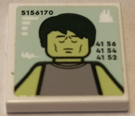 Lego Tile 2 x 2 with Minifigure Picture (Jake Sully) and Numbers '5156170', '41 56', '41 54' and '41 52' on Light Aqua Background Pattern (Sticker) - Set 75573