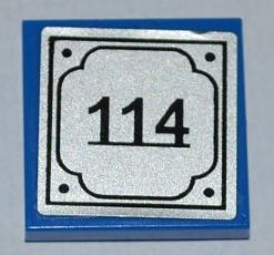 Lego Tile 2 x 2 with '114' on Silver Background Pattern (Sticker) - Set 8403