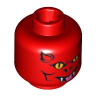 Lego Minifig Head Devil, Yellow Eyes, Horns Print [Blocked Open Stud] / Red