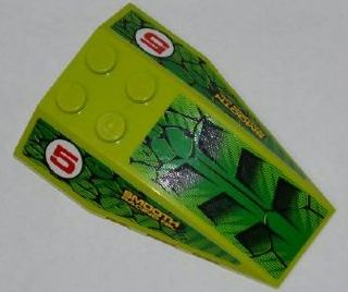 Lego Wedge 6 x 4 Triple Curved with 6 Air Intakes on Top and 'SMOOTH RACING OIL' and Red '5' in White Circle on Both Sides Pattern (Stickers) - Set 8231 / Lime
