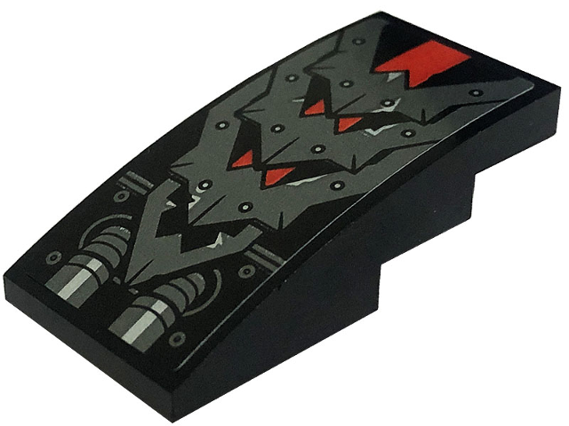 Lego Slope, Curved 4 x 2 with Dark Bluish Gray Armor Plates with Rivets, Red Stripe Pattern (Sticker) - Set 80033