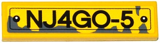 Lego Tile 1 x 4 with 'NJ4GO-5' and Dark Bluish Gray Splatters Pattern (Sticker) - Set 70750