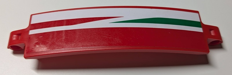 Lego Technic, Panel Curved 3 x 13 with Green and Red Tapered Stripes on White Background Pattern Model Right Side (Sticker) - Set 42125